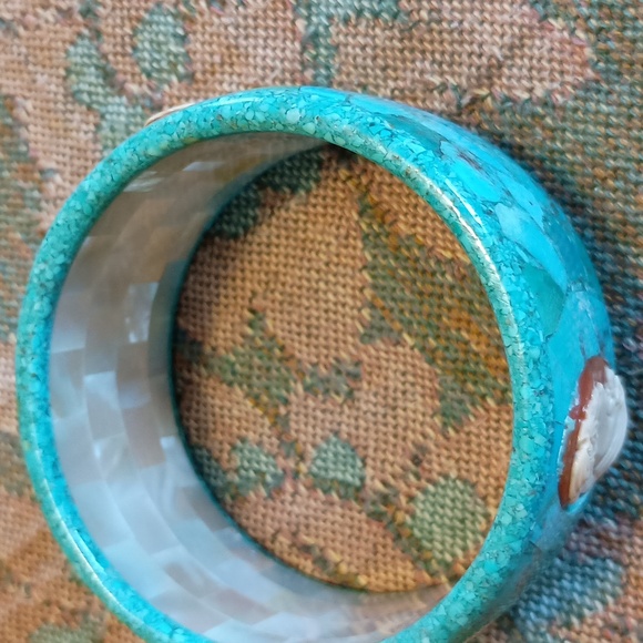 Unique Turquoise & Cameo Mosaic Bangle Bracelet - Picture 7 of 9